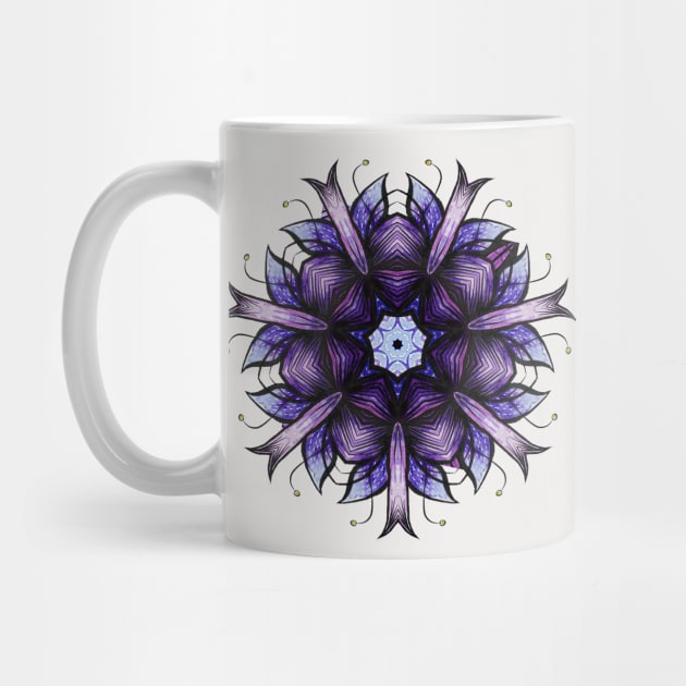 Abstract Flower Kaleidoscopic Pattern In Blue Violet by Boriana Giormova